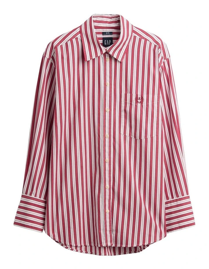Organic Cotton Poplin Big Shirt in Red and White Stripe image 5