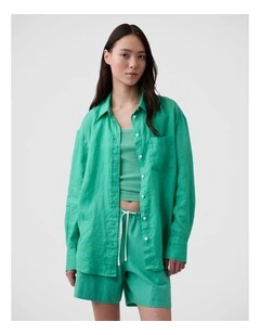 100% Linen Oversized Shirt in Bright Meadow