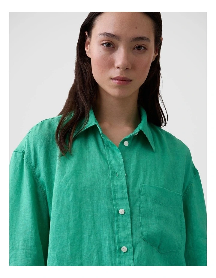 100% Linen Oversized Shirt in Bright Meadow image 4