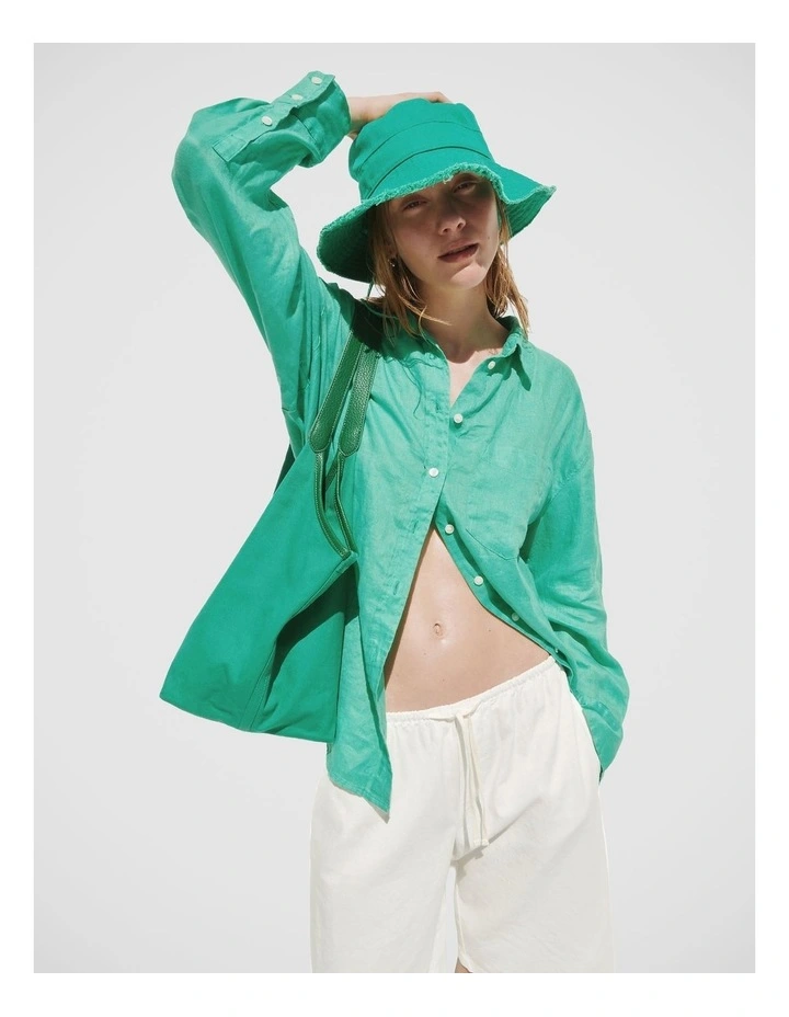 100% Linen Oversized Shirt in Bright Meadow image 5