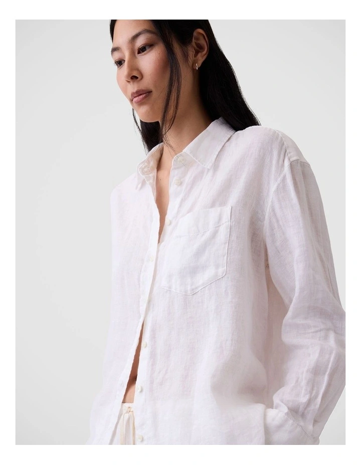 100% Linen Oversized Shirt in New Off White image 4