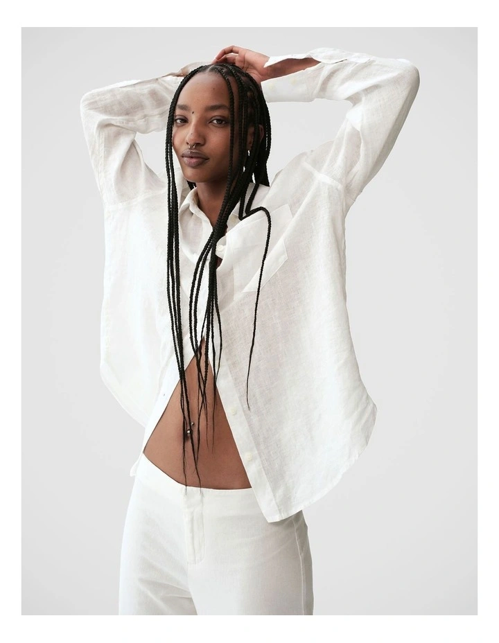 100% Linen Oversized Shirt in New Off White image 5