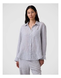 100% Linen Oversized Shirt in Blue and White Stripe
