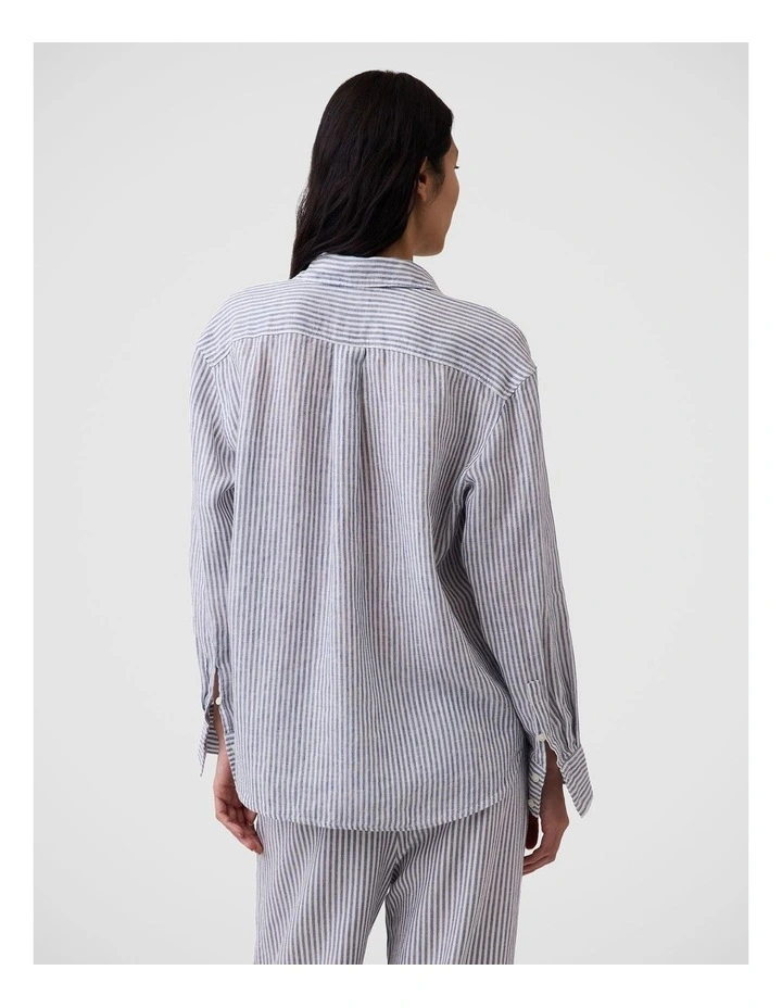 100% Linen Oversized Shirt in Blue and White Stripe image 2