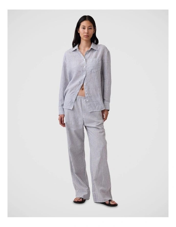 100% Linen Oversized Shirt in Blue and White Stripe image 3