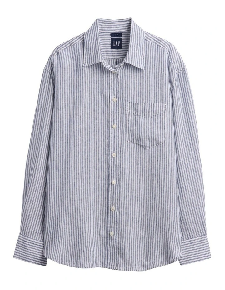 100% Linen Oversized Shirt in Blue and White Stripe image 4