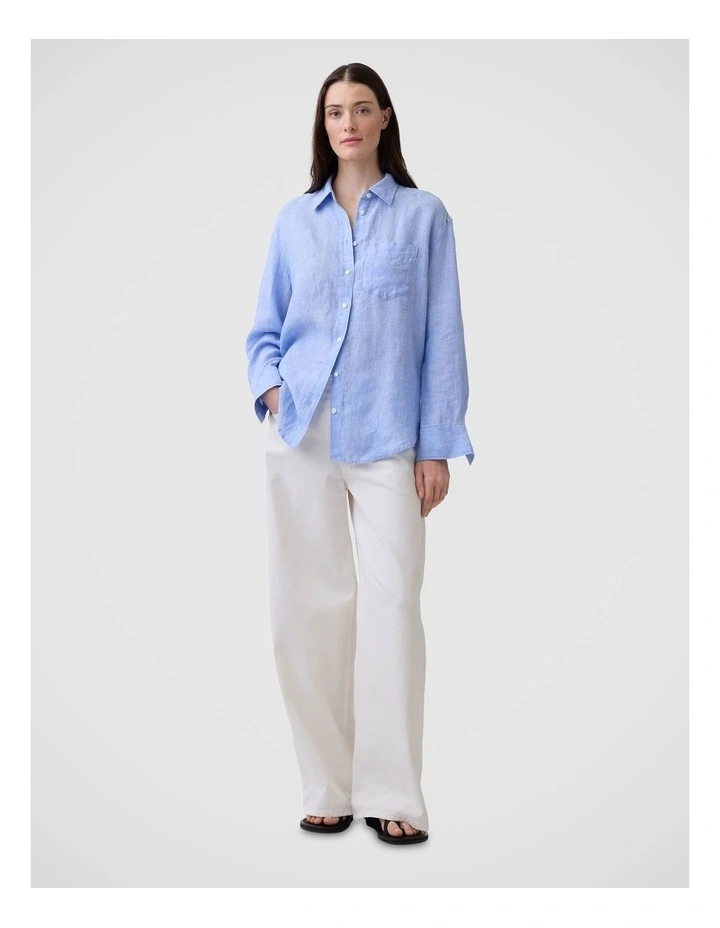 100% Linen Oversized Shirt in Shirting Blue image 3