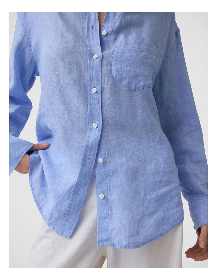 100% Linen Oversized Shirt in Shirting Blue image 4