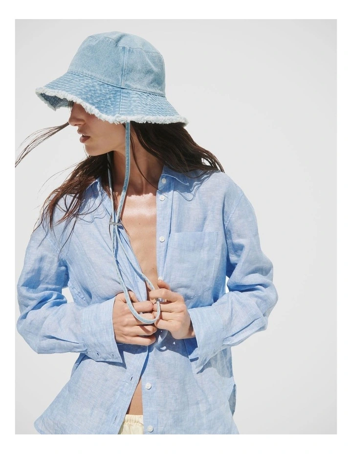 100% Linen Oversized Shirt in Shirting Blue image 5