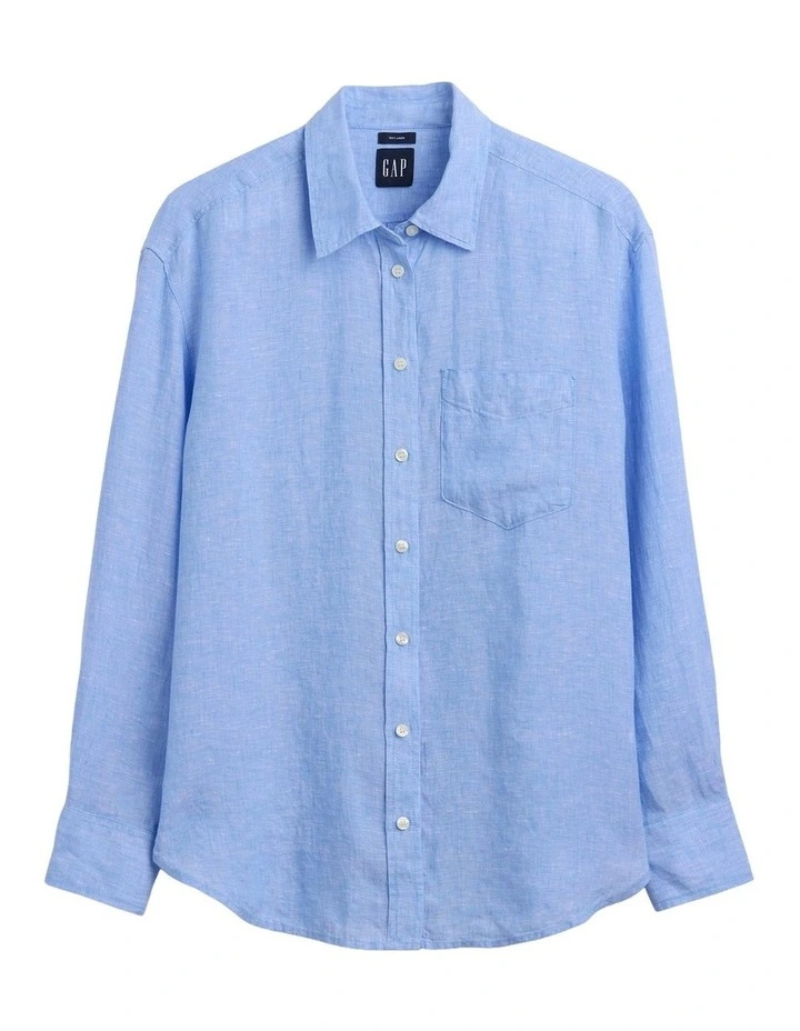 100% Linen Oversized Shirt in Shirting Blue image 6