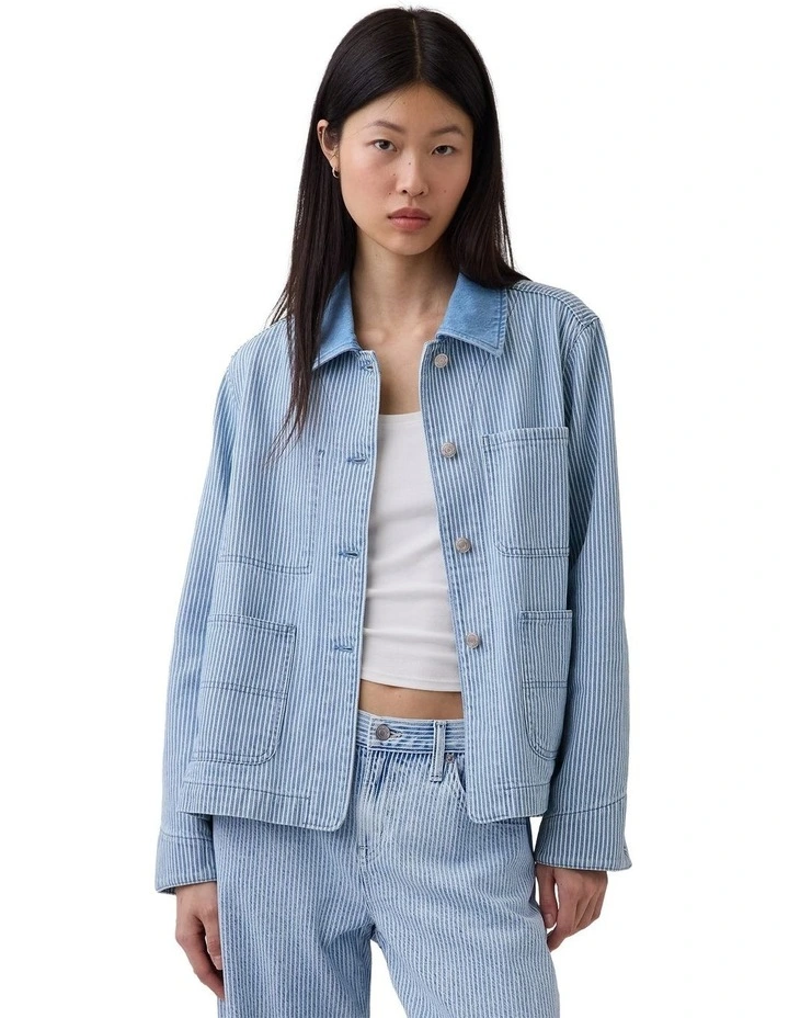 Contrast Collar Chore Swing Jacket in Blue image 1