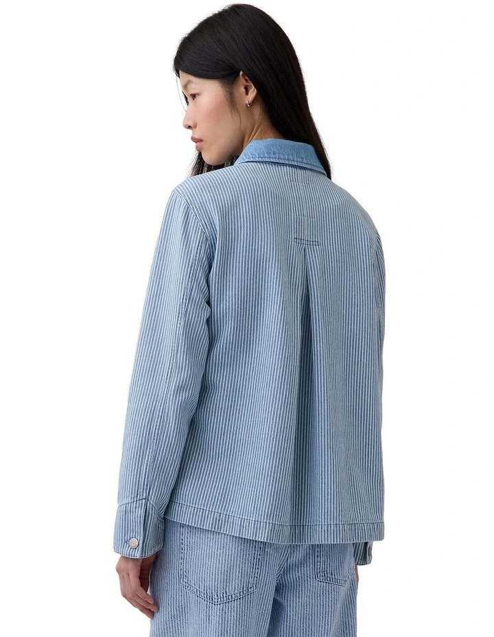 Contrast Collar Chore Swing Jacket in Blue image 2