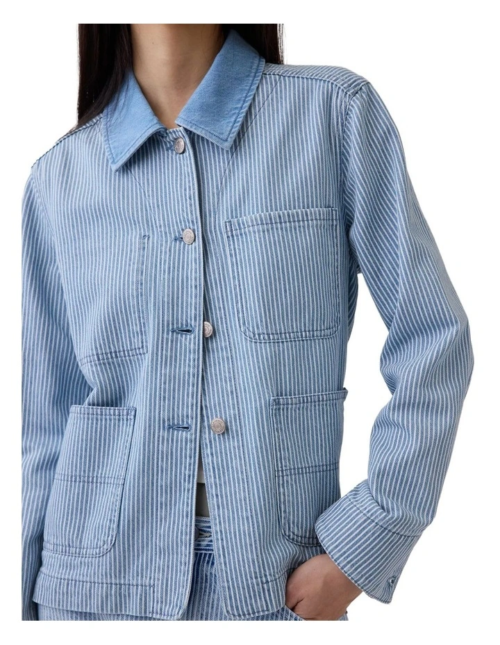 Contrast Collar Chore Swing Jacket in Blue image 3