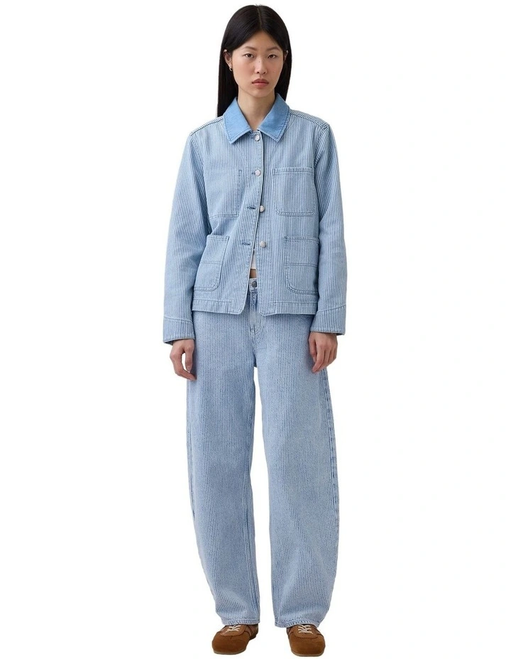 Contrast Collar Chore Swing Jacket in Blue image 4