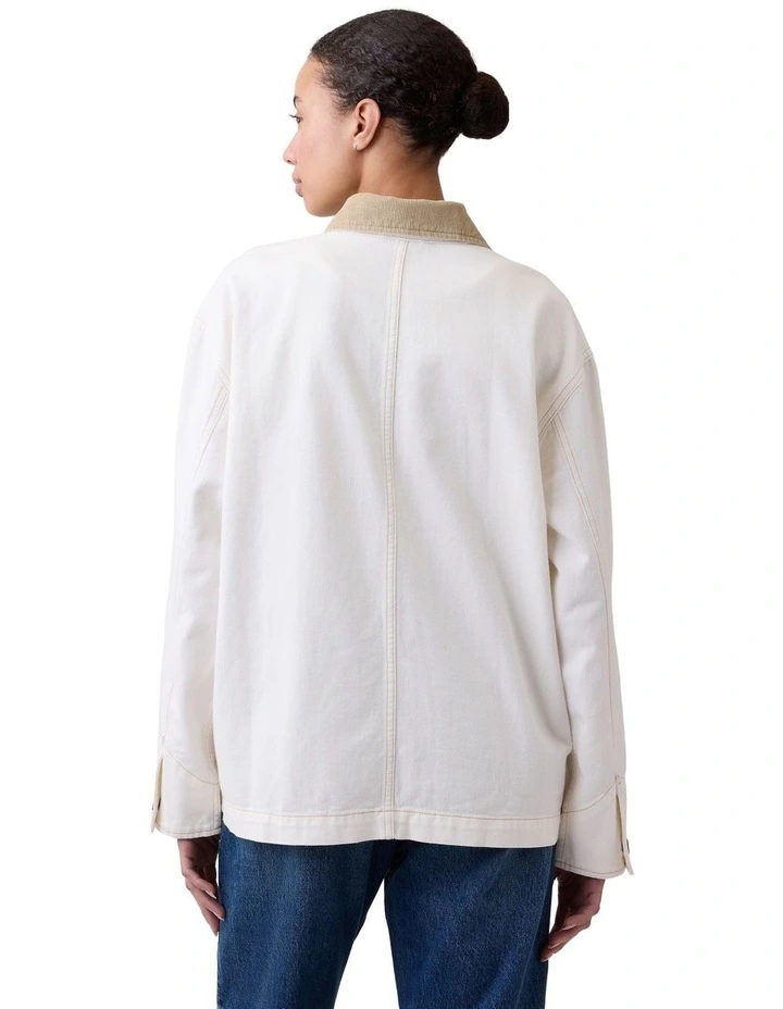Relaxed Denim Chore Jacket in White image 2