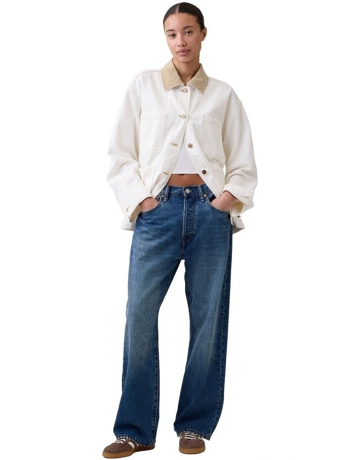 Relaxed Denim Chore Jacket in White image 3