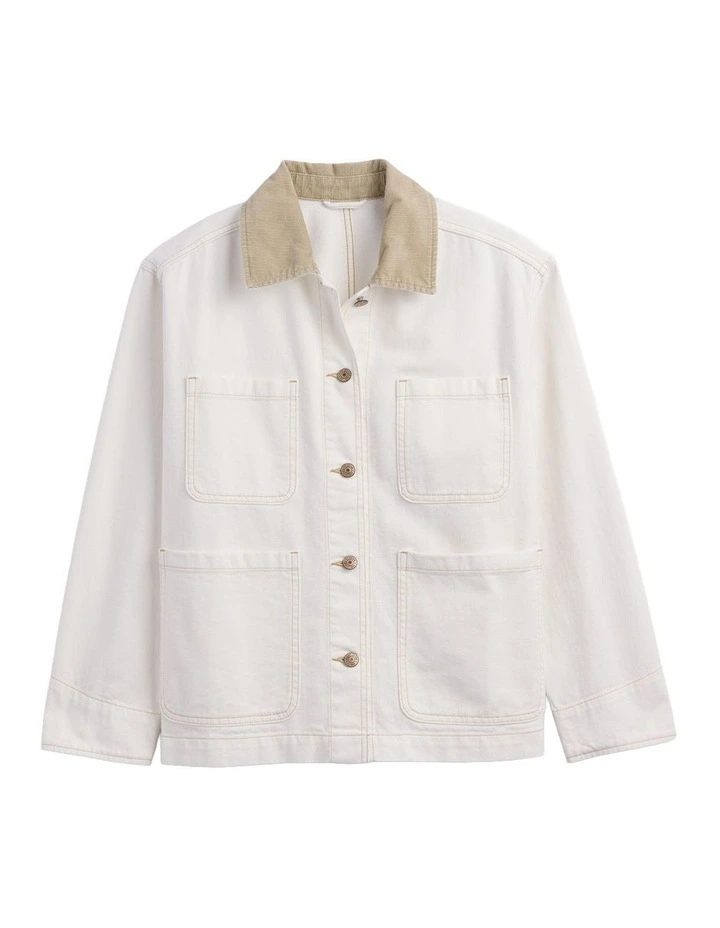 Relaxed Denim Chore Jacket in White image 5