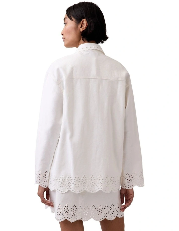Eyelet Hem Relaxed Shirt Jacket in White image 2
