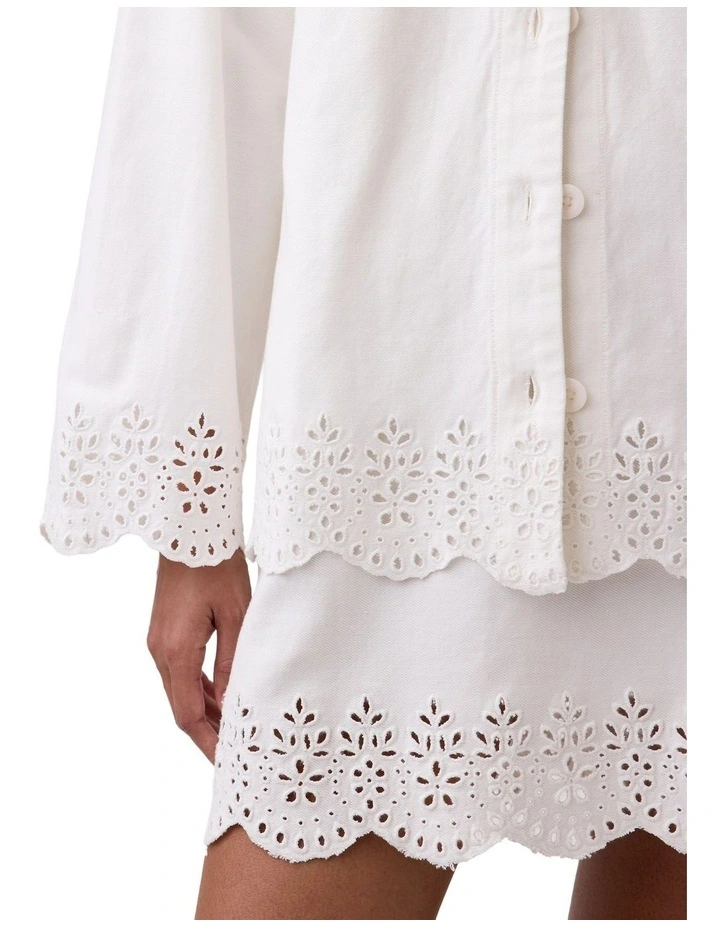 Eyelet Hem Relaxed Shirt Jacket in White image 4