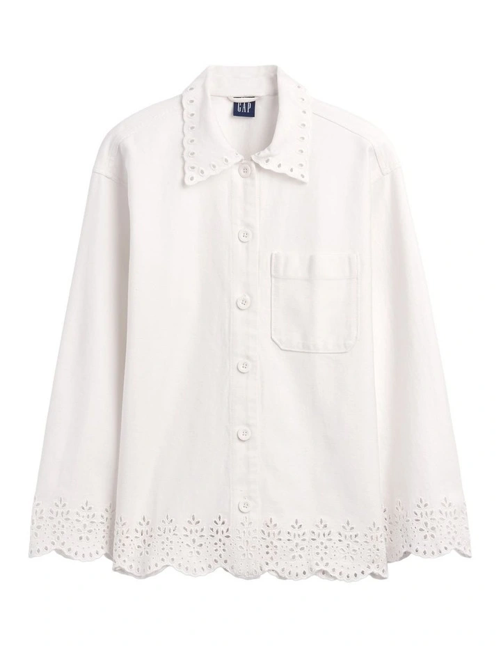Eyelet Hem Relaxed Shirt Jacket in White image 6