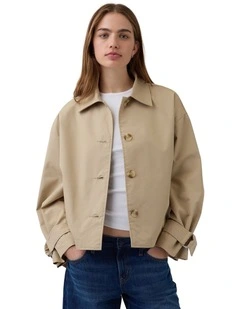 Oversized Crop Trench Jacket in Beige