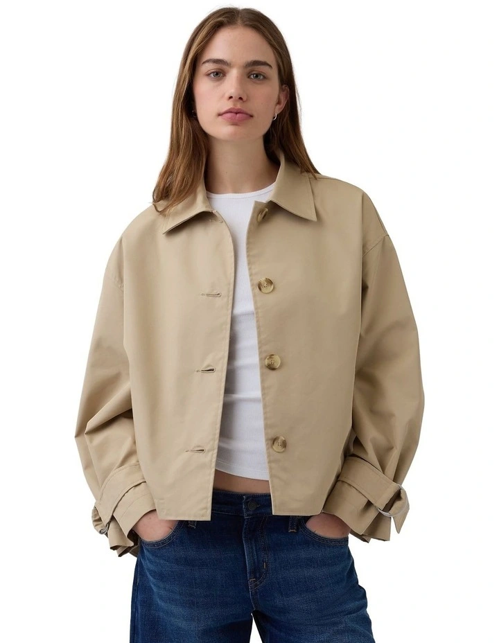 Oversized Crop Trench Jacket in Beige image 1
