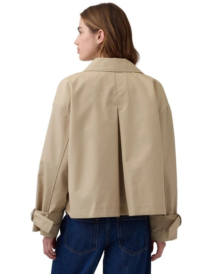 Oversized Crop Trench Jacket in Beige image 2