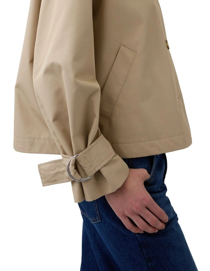 Oversized Crop Trench Jacket in Beige image 3