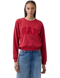 French Fit Logo Crew Neck Sweatshirt in Red