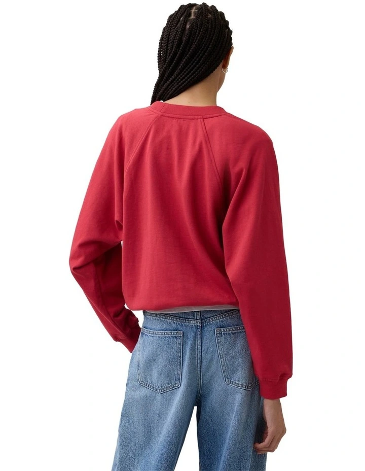 French Fit Logo Crew Neck Sweatshirt in Red image 2