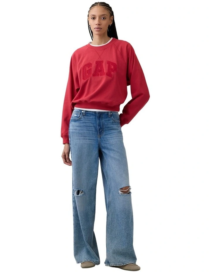 French Fit Logo Crew Neck Sweatshirt in Red image 3