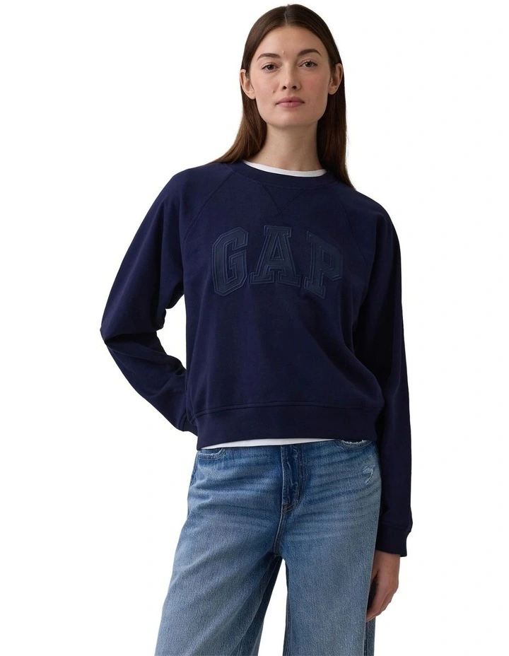 French Fit Logo Crew Neck Sweatshirt in Blue image 1