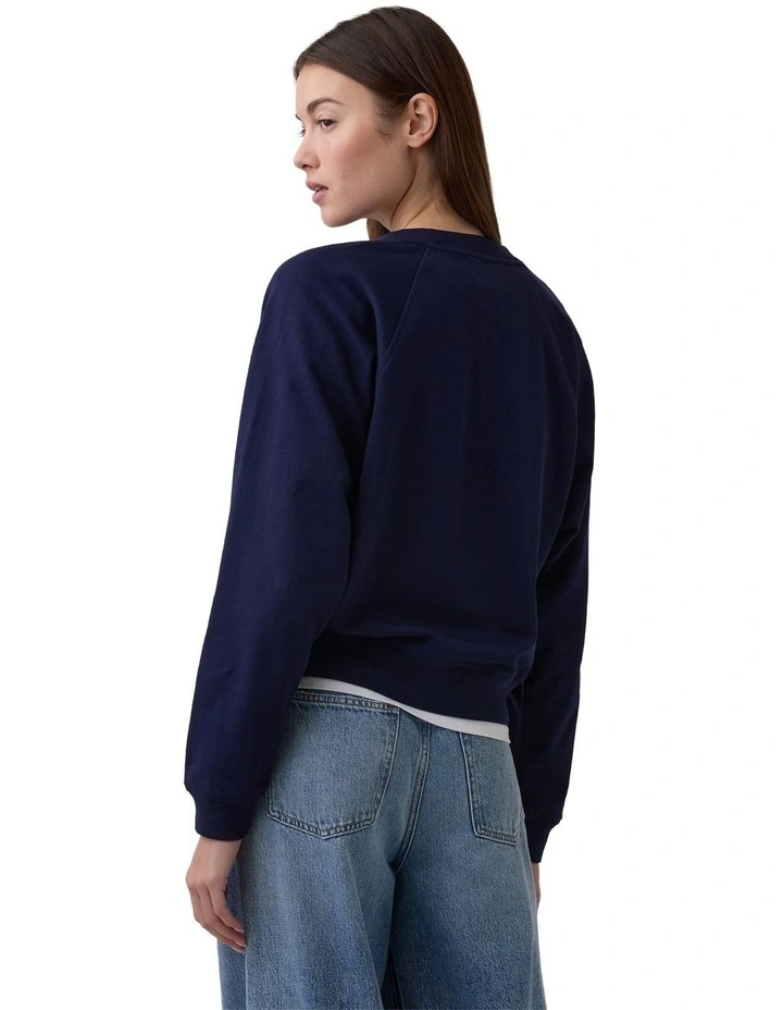 French Fit Logo Crew Neck Sweatshirt in Blue image 2