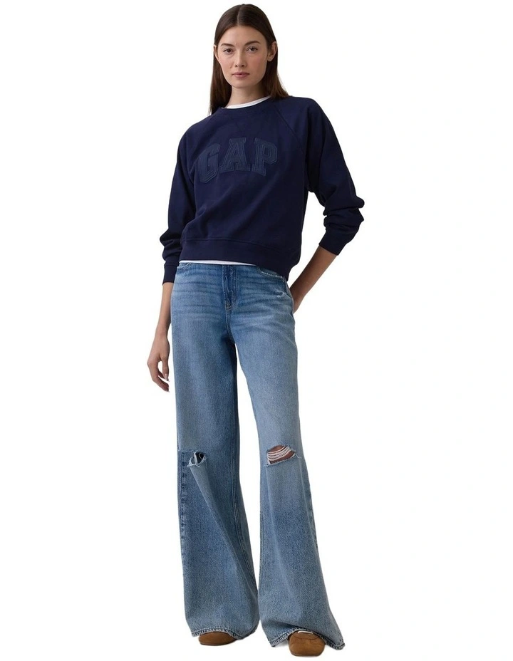 French Fit Logo Crew Neck Sweatshirt in Blue image 3