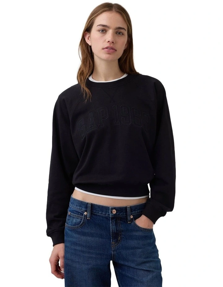 French Fit Logo Crew Neck Sweatshirt in Black image 1