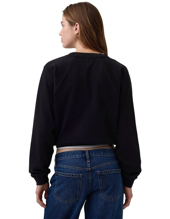 French Fit Logo Crew Neck Sweatshirt in Black image 2