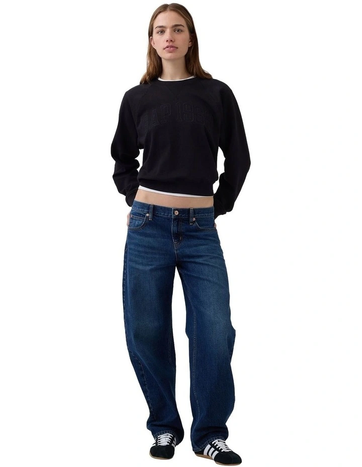 French Fit Logo Crew Neck Sweatshirt in Black image 3