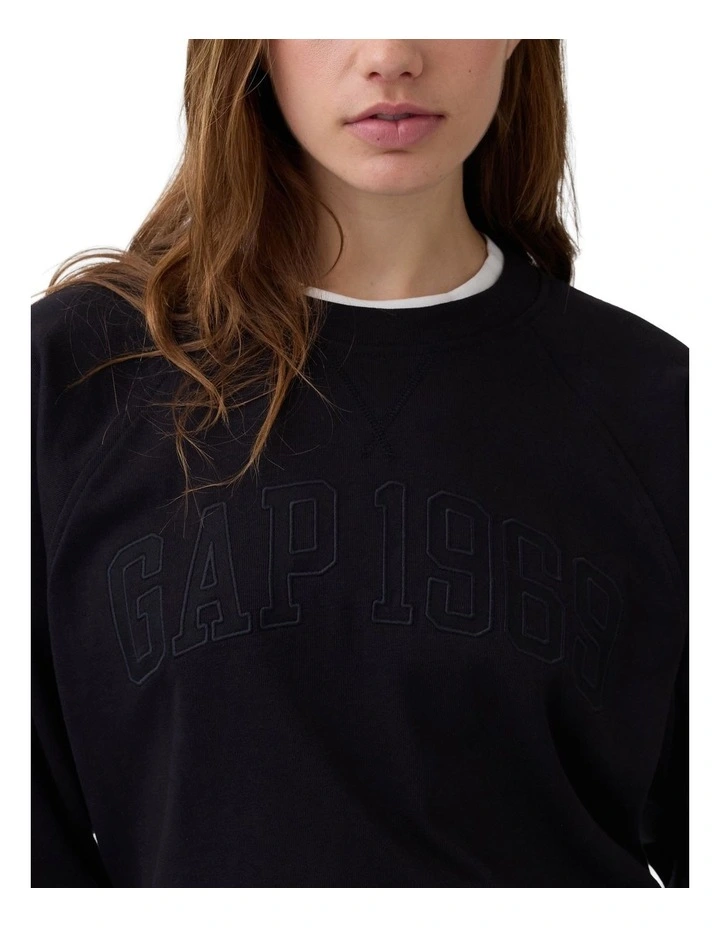 French Fit Logo Crew Neck Sweatshirt in Black image 4