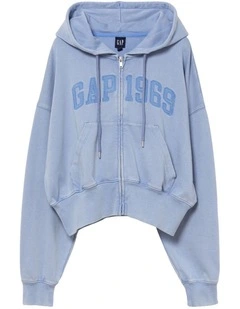 Intl 1969 Logo Full Zip Hoodie in Moonstone Blue