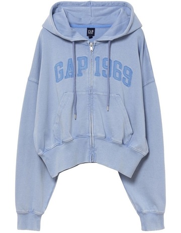 Gap French Terry Oversized 1969 Logo Zip Hoodie in Moonstone Blue