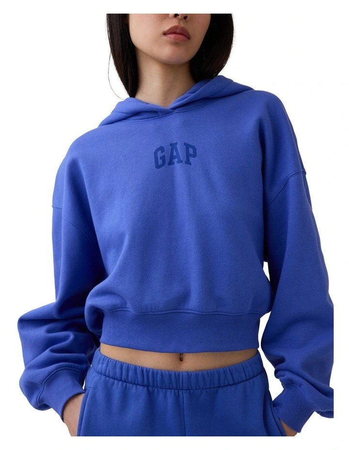 Vintage Soft Oversized Crop Logo Hoodie in Blue image 1
