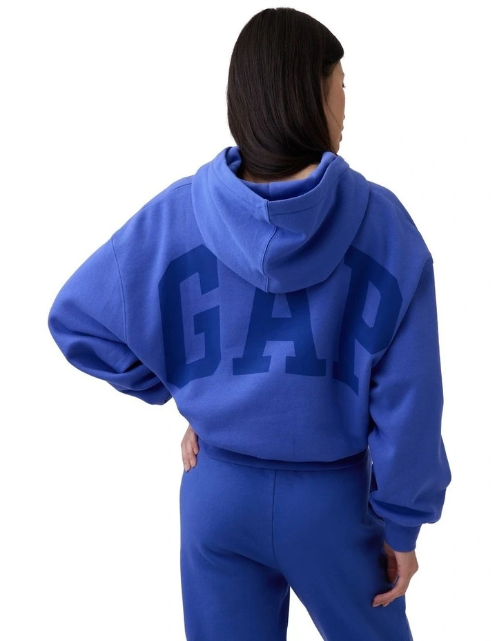 Vintage Soft Oversized Crop Logo Hoodie in Blue image 2