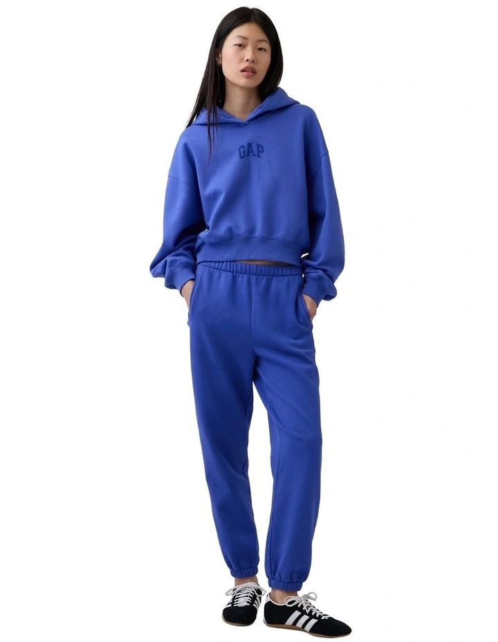 Vintage Soft Oversized Crop Logo Hoodie in Blue image 4