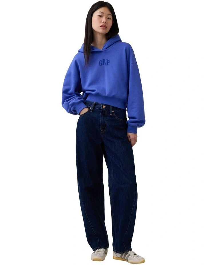 Vintage Soft Oversized Crop Logo Hoodie in Blue image 5