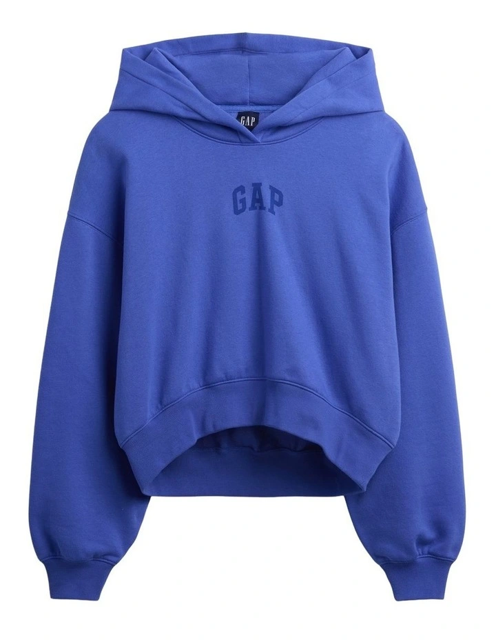 Vintage Soft Oversized Crop Logo Hoodie in Blue image 6