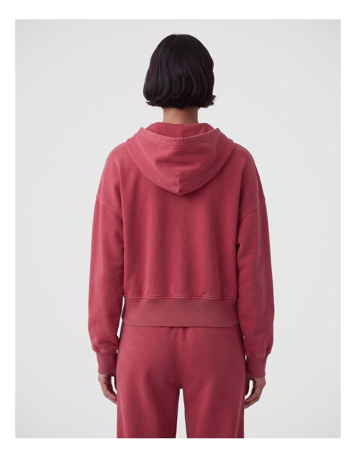 French Terry Oversized Logo Zip Hoodie in Red image 2