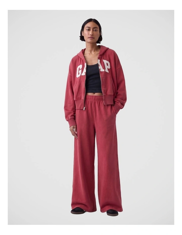 French Terry Oversized Logo Zip Hoodie in Red image 3