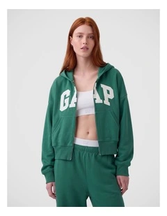 French Terry Oversized Logo Zip Hoodie in Green