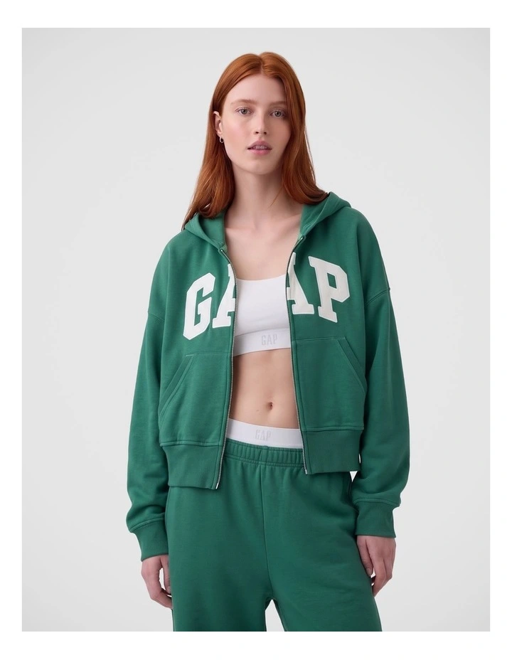French Terry Oversized Logo Zip Hoodie in Green image 1