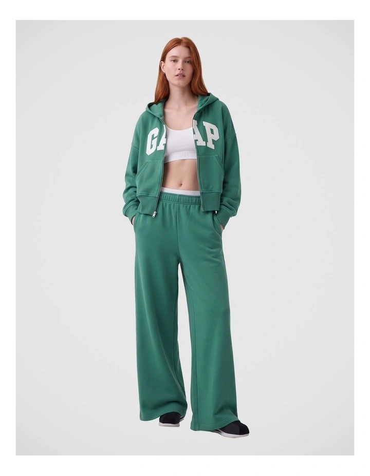French Terry Oversized Logo Zip Hoodie in Green image 3
